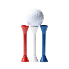 Colorful Triad of Golf Tees with Ball