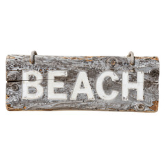 Rustic Driftwood Beach Sign with Fading White Paint