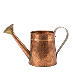 Rustic Copper Watering Can with Patina on White Background