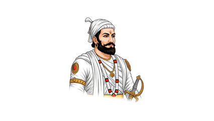 Chhatrapati Shivaji Maharaj king warrior leader history hero portrait turban beard jewelry necklace sword tradition culture power bravery legacy