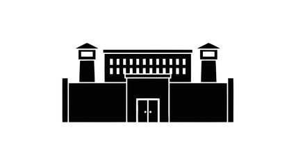 Vector illustration of a secure correctional facility building outline icon, on transparent background