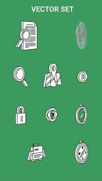 Green Vector Set Icons Magnifying Glass Map Lock Eye Compass Fingerprint