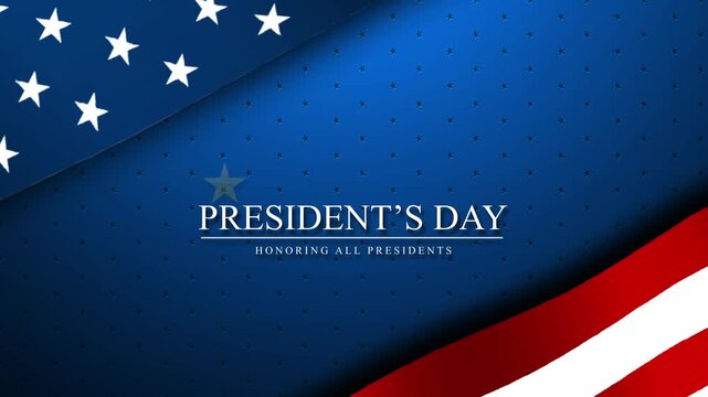 Happy President's Day text animation with sliding American flag on the background. Great for use on presidents day celebration, banner, event, etc.