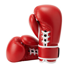 Glossy Red Boxing Glove with White Laces on White Background