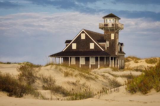 The old historical lifesaving station on the Oregon Inlet near Nags Head in North Carolina on the Outer Banks USA.