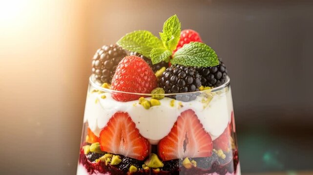 Berry parfait dessert in glass