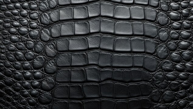 Close-up of textured black reptile skin, intricate scales pattern