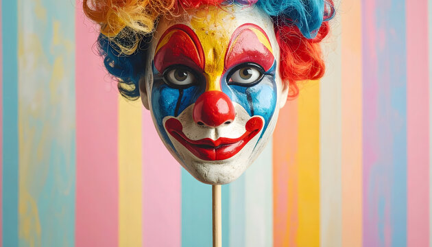 Eine Clown, maske im Vintage-Stil mit roter Schnauze, K&ouml;lle, alaaf., k&ouml;ln, rosenmontag, weiberfas6nacht, feier, party, copy, space,e card, design, ad, 3d, cost&uuml;me,