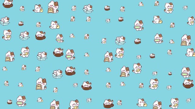 Cute character pattern on light blue background suitable for childrens products, stationery, textiles, and digital designs for kids.