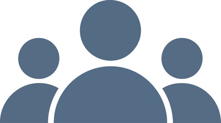 Simple blue icon representing a group of three users or team members, ideal for profiles, social networking, or organizational concepts