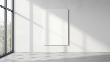 blank white poster mounted on a light gray wall
