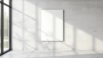 blank white poster mounted on a light gray wall