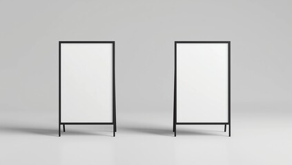 Blank white square A frame metallic outdoor advertising sandwich stand mockup set, isolated, 3d rendering. Clear street signage board mock up. A-board with metal frame template 