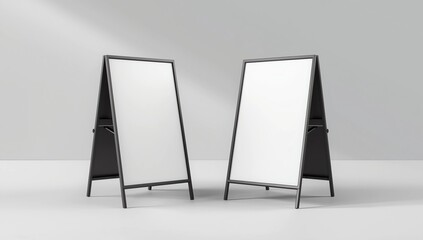 Blank white square A frame metallic outdoor advertising sandwich stand mockup set, isolated, 3d rendering. Clear street signage board mock up. A-board with metal frame template 