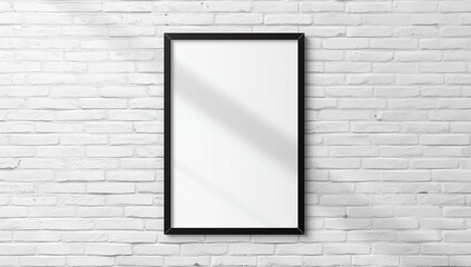 Black frame for painting or poster on white brick wall