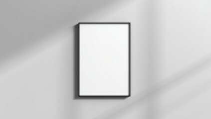 Black frame leaning on white floor in interior mockup. Template of a picture framed on a wall 3D rendering