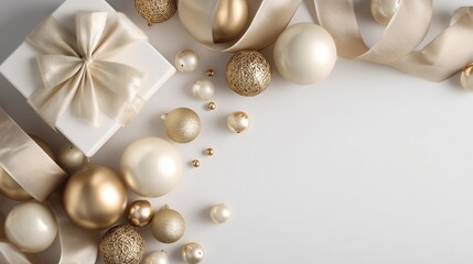 Elegant celebration scene with gold decorations, copy space in center for greeting text, branding or discount offers