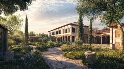Obraz premium Serene Roman Villa Courtyard at Dawn
