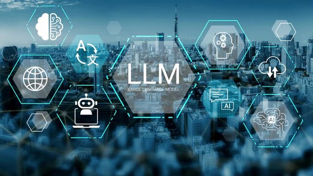 Modern City Skyline with Technology Icons and Data Visualization Representing Artificial Intelligence and Machine Learning Concepts Gluon.