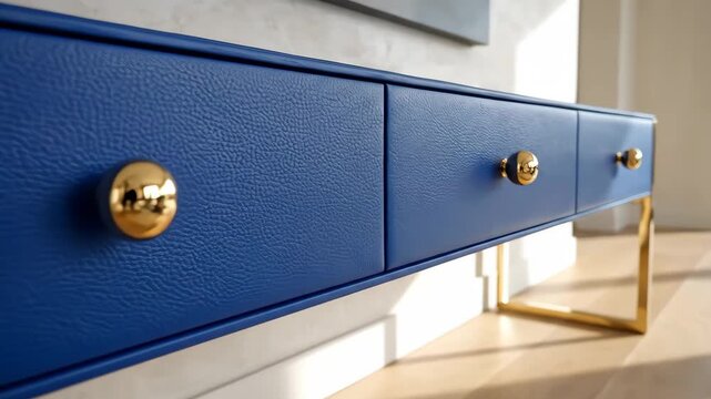 Showcasing Elegant Console Table Design Blue Drawers Gold Knobs Inter