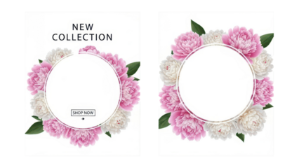 New trendy social media templates featuring blooming flowers and premium product showcase opportunitiesisolated on white background