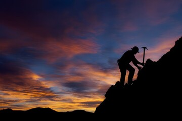 Silhouette Of Desert Geologist Hammering Rock Sample Evening Light Dramatic Adventure Landscape Photography Atmospheric Composition