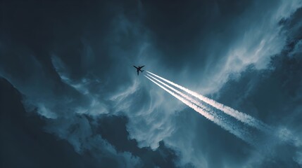 Supersonic Jet Silhouette Trailing Single Perfect Contrail Dramatic Aviation Landscape Photography Atmospheric Cinematic Composition Style