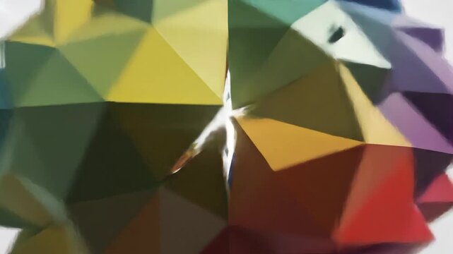 Abstract geometric background with colorful triangles and a bright white center, creating a modern design.