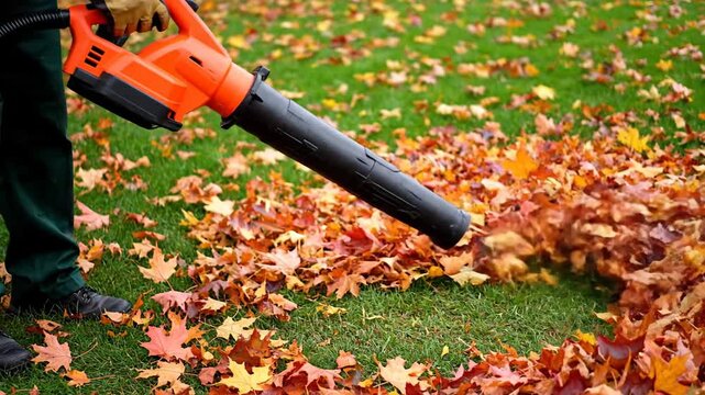 Person using leaf blower on grass,tool,nature