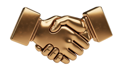Polished Bronze 3d Handshake Icon, Partnership Deal, isolated on white background