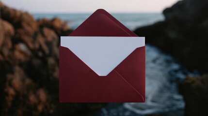 A red envelope with a white card inside