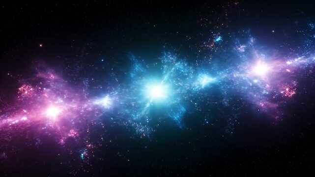 Vibrant cosmic scene with bright stars and colorful nebulae in shades of pink, blue, and purple against a dark space background. Perfect for presentations, educational materials, and