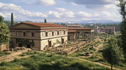 Fototapeta premium Ancient Greek Ruins: A Panoramic View of Historical Architecture and Landscape