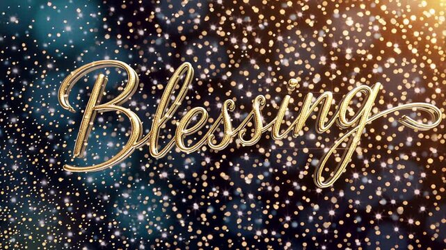 golden cursive blessing text sparkling particles serene glow | faith, meditation, spiritual, uplifting, peace theme