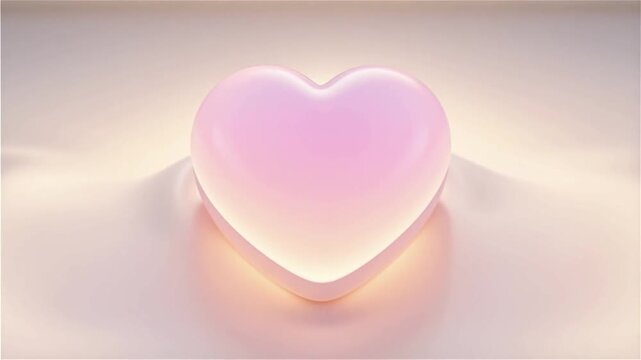 Shiny pink heart-shaped object on soft white waves in pastel pink and white colors used for love and romantic concept