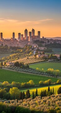 San Gimignano at Sunset - A Tuscan Landscape.