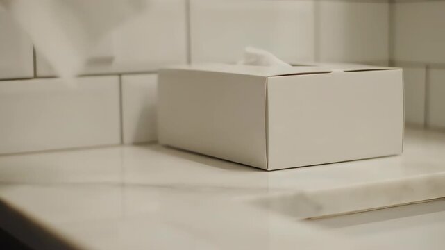 Organize minimalist bathroom decor featuring tissue box white tiled c