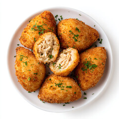 Plate of Stuffed Breaded Chicken Croquettes