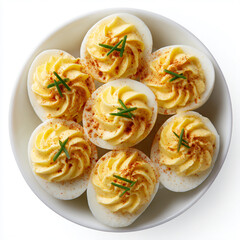 Plate of Deviled Eggs Garnished with Chives
