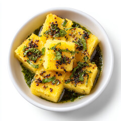Bowl of Indian Dhokla with Herbs