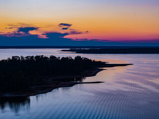 Drone view of Sam Rayburn sunset 2