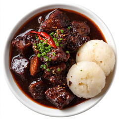 Bowl of Braised Beef with Rice Balls