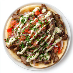 Gyro with Tzatziki and Vegetables on Plate