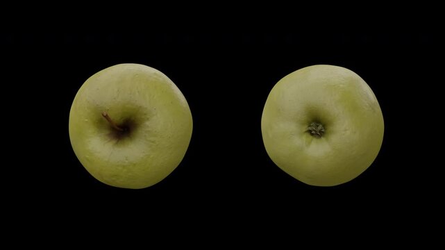 3d Animation Of Pale Green Apple Rotating Through Horizontal Perspective Against A Transparent Background This Alpha Channel