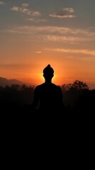Generative AI Calm Sunset Silhouette of a Person meditating outdoors