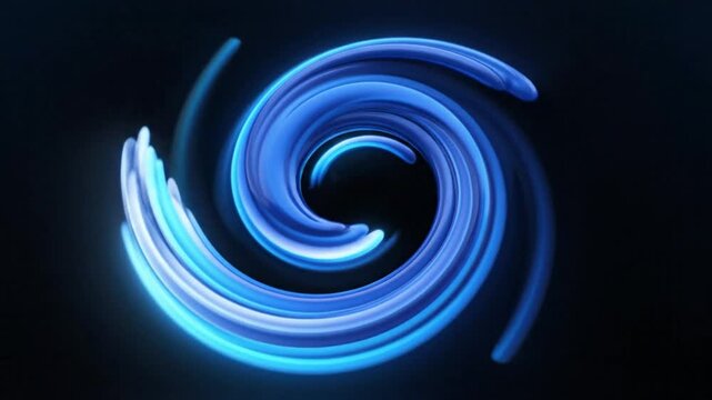 Abstract blue light swirl animation looping on a black background, a flowing vortex design