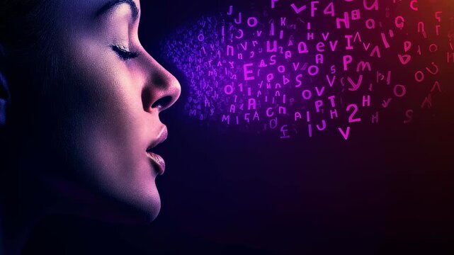 Futuristic concept of ai communication with abstract letters and numbers