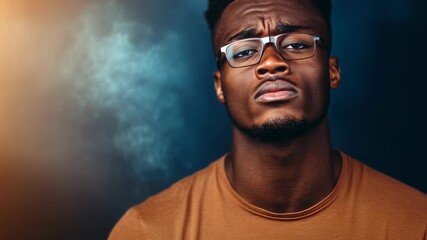 Confident expression with natural smoke backdrop for creative campaigns