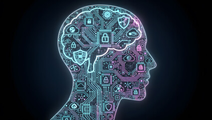 Obraz premium Digital Brain with Security Technology Concept