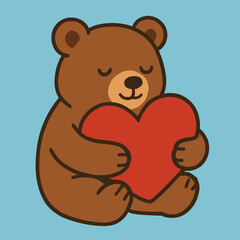Naklejka premium Simple teddy bear holding a heart flat vector